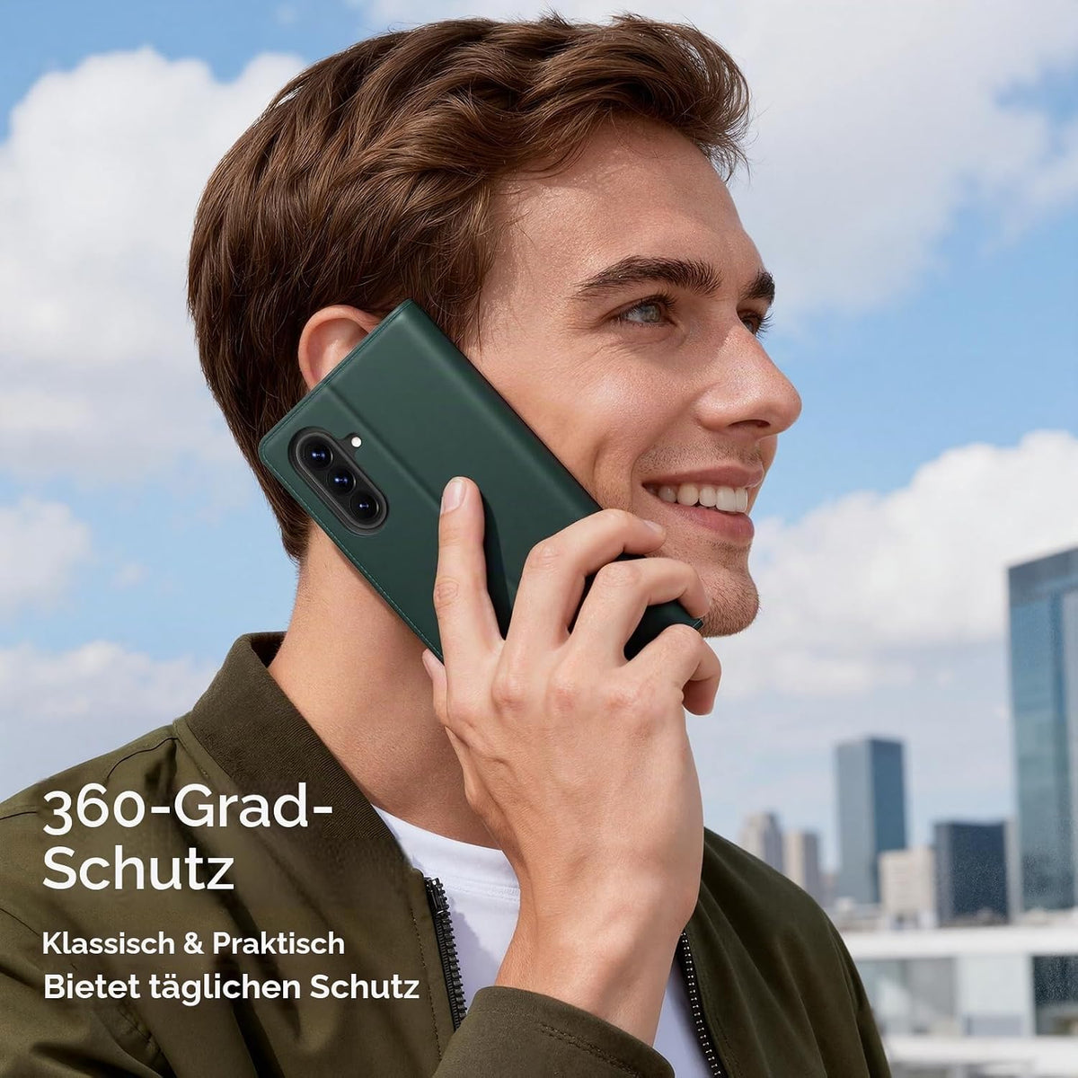Peakally Handyhülle für Samsung Galaxy A17 5G Hülle [Mit 1 Stück Panzer Schutz Glas] [Premium PU Leder] [RFID-Blockierung] [Kartenfach] Klapphülle kompatibel mit Galaxy A17 5G / 4G - Grün