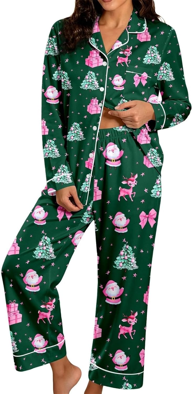 Christmas Pyjamas Women 2026 2 Ladies Pieces Fluffy Pjs Matching Christmas Womens Pyjamas Long Sleeve Xams Plus Size Fashion Autumn Winter Nightwear Lounge Wear Sets for Women UK
