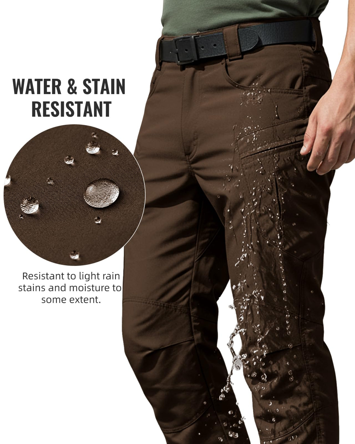 Men's Stretch Tactical Pants Waterproof Ripstop Fabric Cargo Pants Lightweight Casual Hiking Outdoor Work Pants (No Belt)