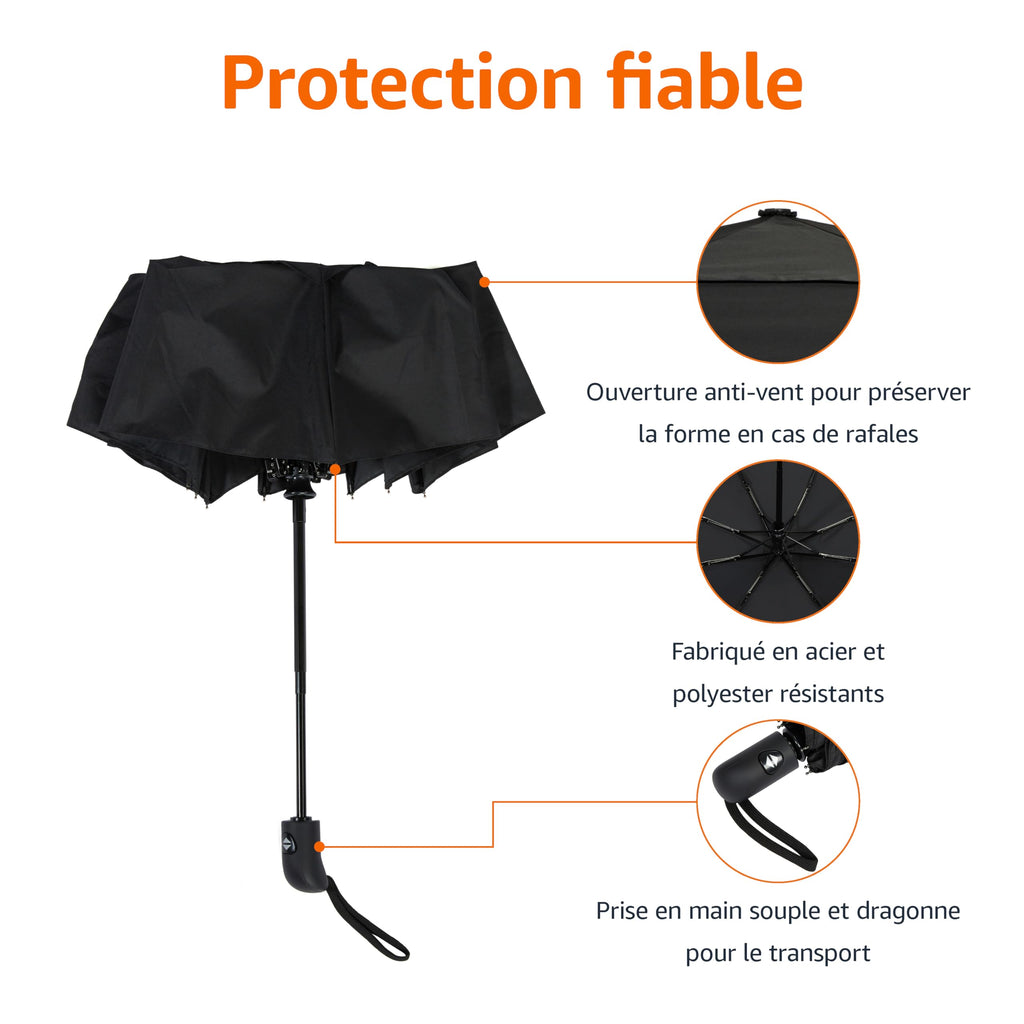 Amazon Basics Octogonale Parapluie pliant à ouverture automatique Noir, 28 x 98 cm