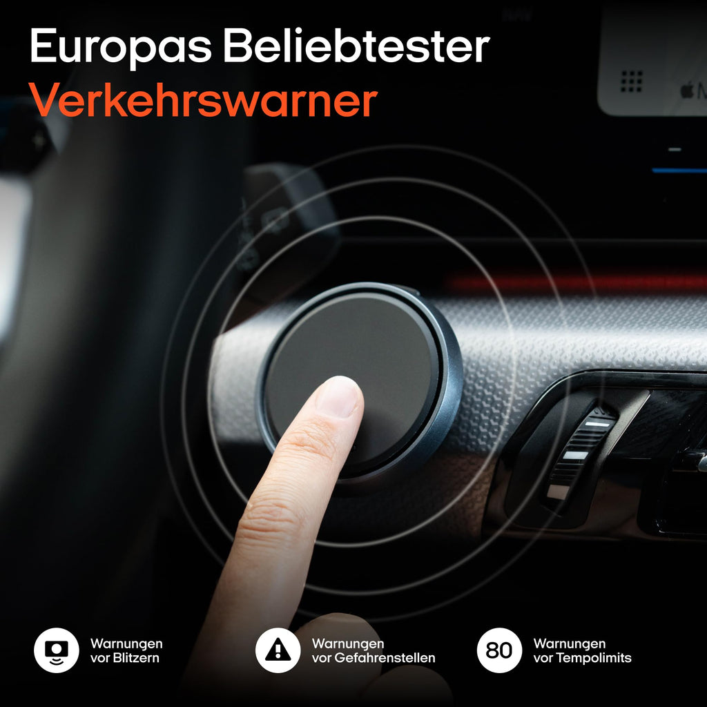 OOONO Co-Driver NO2 Schwarz- Optimierter Co-Driver fürs Auto - Warnt vor Tempo-Kontrollen und Gefahrenstellen – Wiederaufladbar – LED-Anzeige – CarPlay & Android Auto kompatibel
