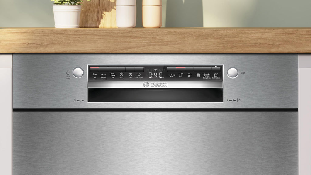 Bosch SMU4EVS08E, Serie 4, Smarter Unterbau-Geschirrspüler 60 cm, Besteckschublade, Spülmaschine mit Programmassistent, besonders Leise, höhenverstellbarer Oberkorb, Automatische Türöffnung, Edelstahl