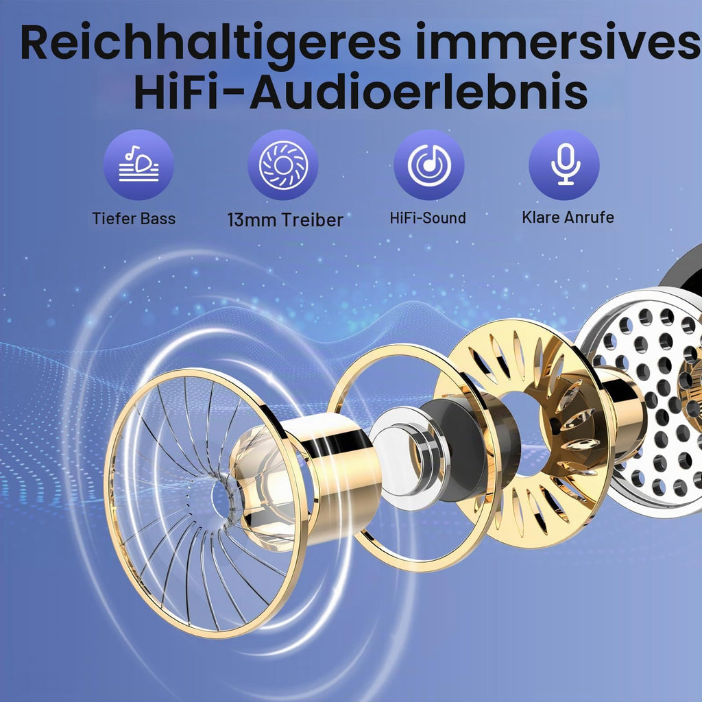Bluetooth Kopfhörer, Kopfhörer Kabellos Bluetooth 5.4, Tiefer Bass Ohrhörer