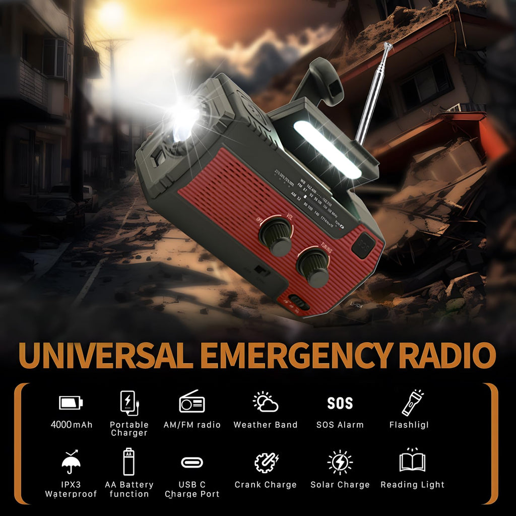 Notfall-Solarradio,Solarbaby Selbstbetriebenes Kurbelradio mit LED-Taschenlampe, SOS-Alarm,AM/FM Wetter Wind Up Radio mit 2000mAh Akku für Notladung von Smartphone,(Rod)