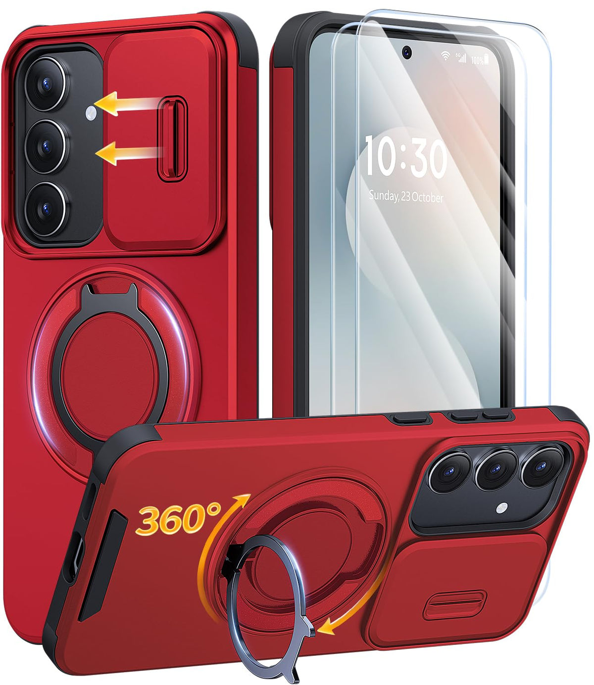 AOUIA für Samsung Galaxy S26 Ultra Hülle mit 2 Stück Panzerglas, Kameraschutz, 360° drehbarer Ringständer, Militärstandard Stoßschutz, robuste Handyhülle für Samsung S26 Ultra, Schwarz