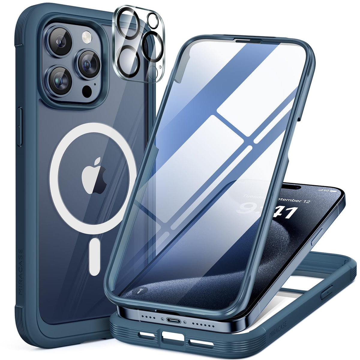 Miracase für iPhone 17 Hülle 6,3 Zoll,360 Grad Komplettschutz,Schwarz