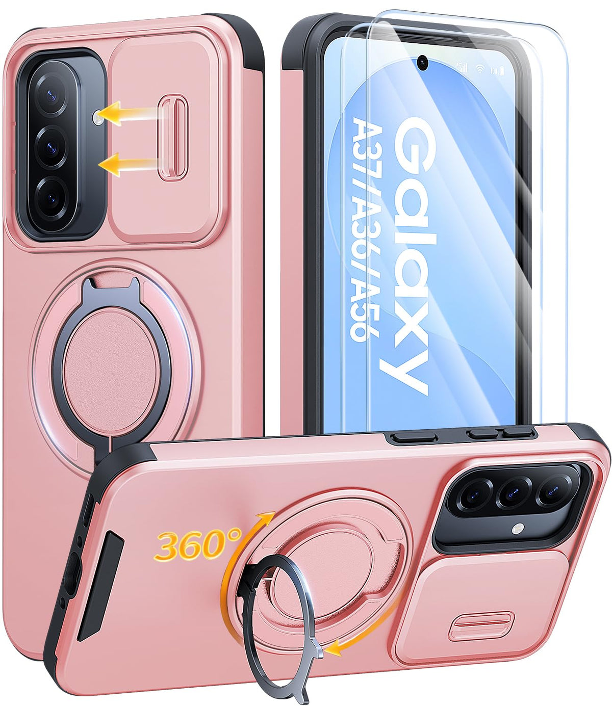 AOUIA für Samsung Galaxy S26 Ultra Hülle mit 2 Stück Panzerglas, Kameraschutz, 360° drehbarer Ringständer, Militärstandard Stoßschutz, robuste Handyhülle für Samsung S26 Ultra, Schwarz