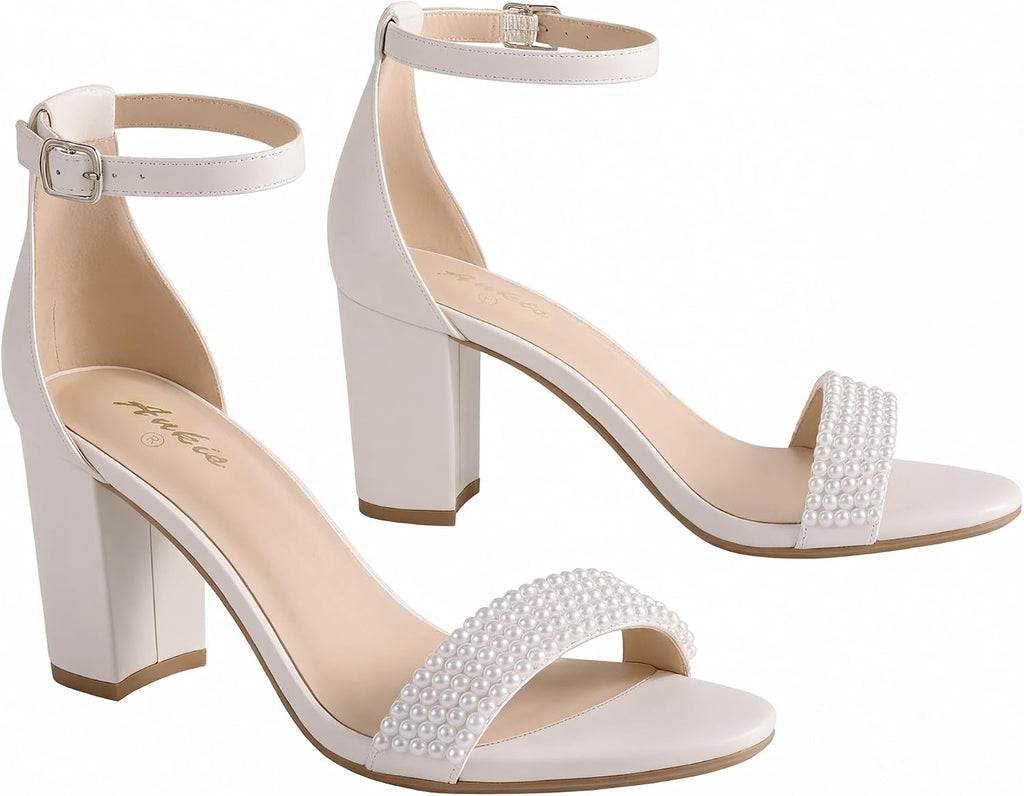 Ankis Damen-Sandalen mit offenem Zehenbereich, Knöchelriemen und 7 cm Blockabsatz