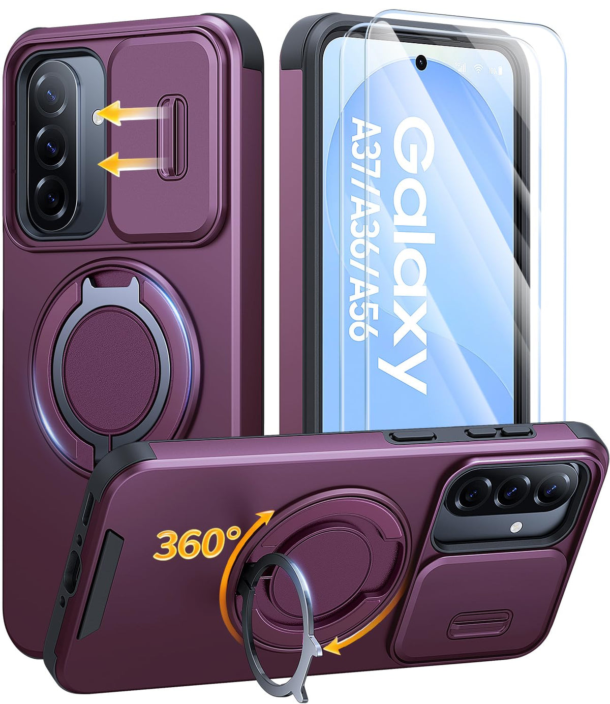 AOUIA für Samsung Galaxy S26 Ultra Hülle mit 2 Stück Panzerglas, Kameraschutz, 360° drehbarer Ringständer, Militärstandard Stoßschutz, robuste Handyhülle für Samsung S26 Ultra, Schwarz