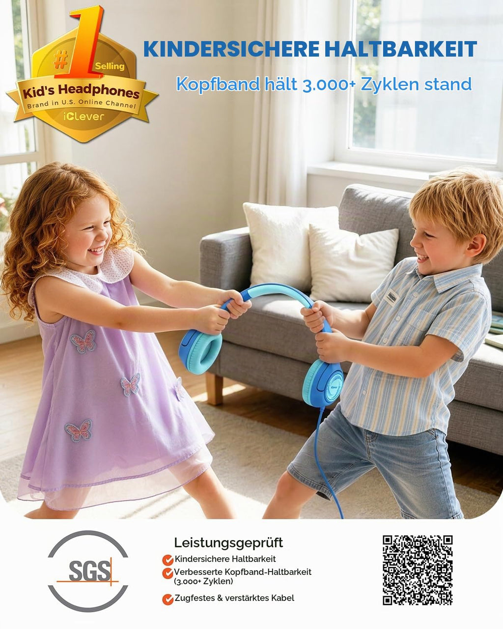 iClever HS26 Kopfhörer Kinder mit 3,5 mm Kabel für Schule/Tablet/Reisen