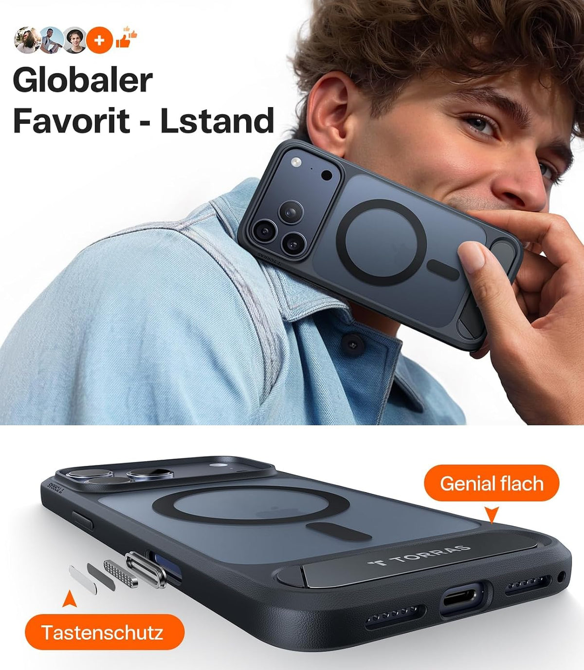 TORRAS Ostand L1 Hülle für iPhone 16 Pro für MagSafe Case, Schwarz