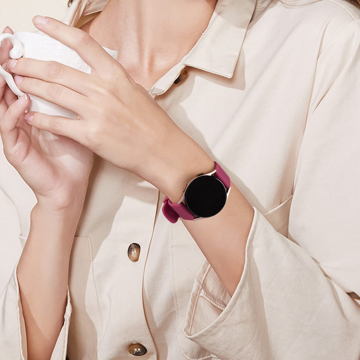 Wanme 20mm Bracelet de Montre en Silicone, Souple Bracelet de Replacement en Dégagement Rapide avec Boucle en Même Couleur Homme Femme 20mm, Starlight