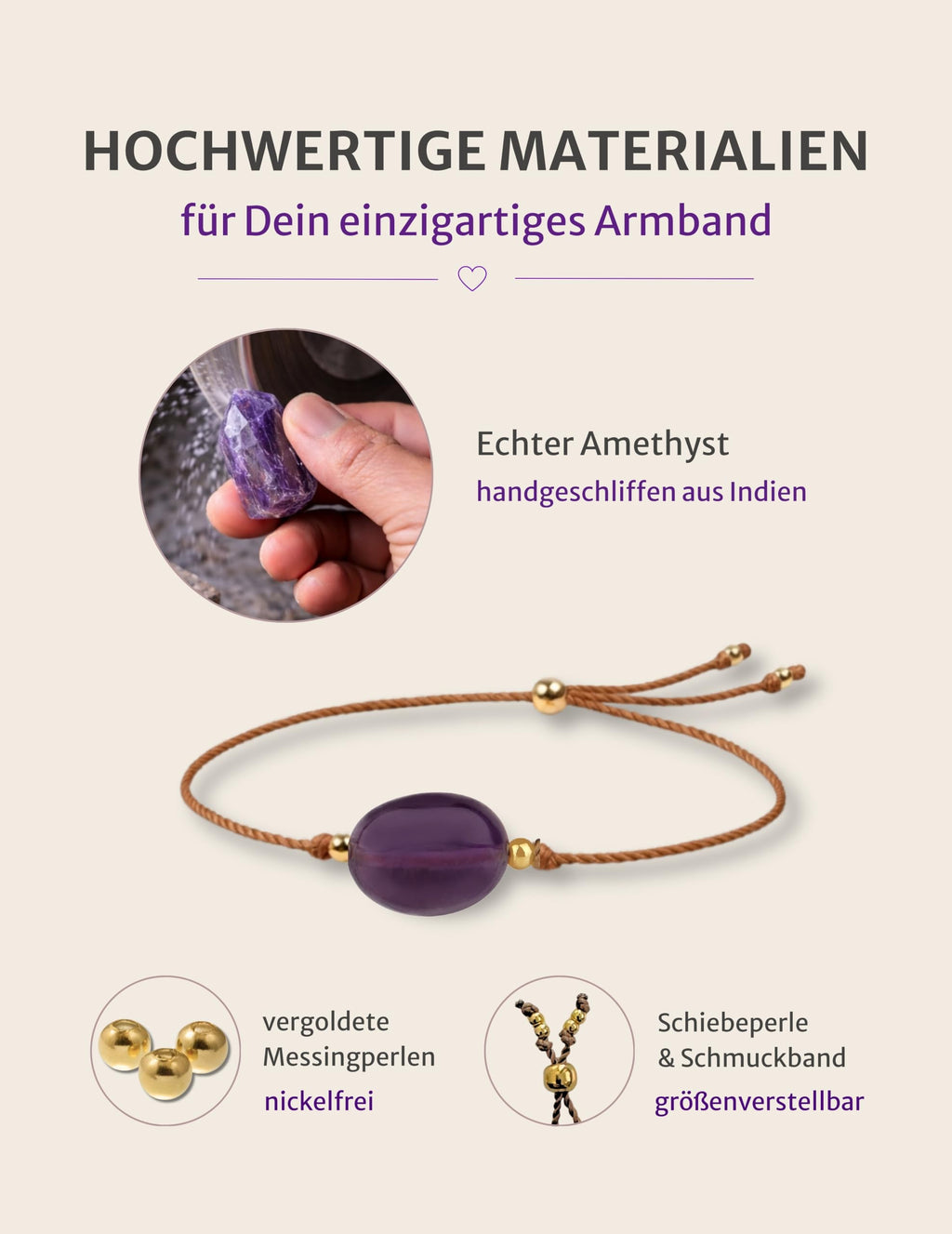 happymaker Edelstein Armband Damen als Kraftgeber, handmade in Deutschland