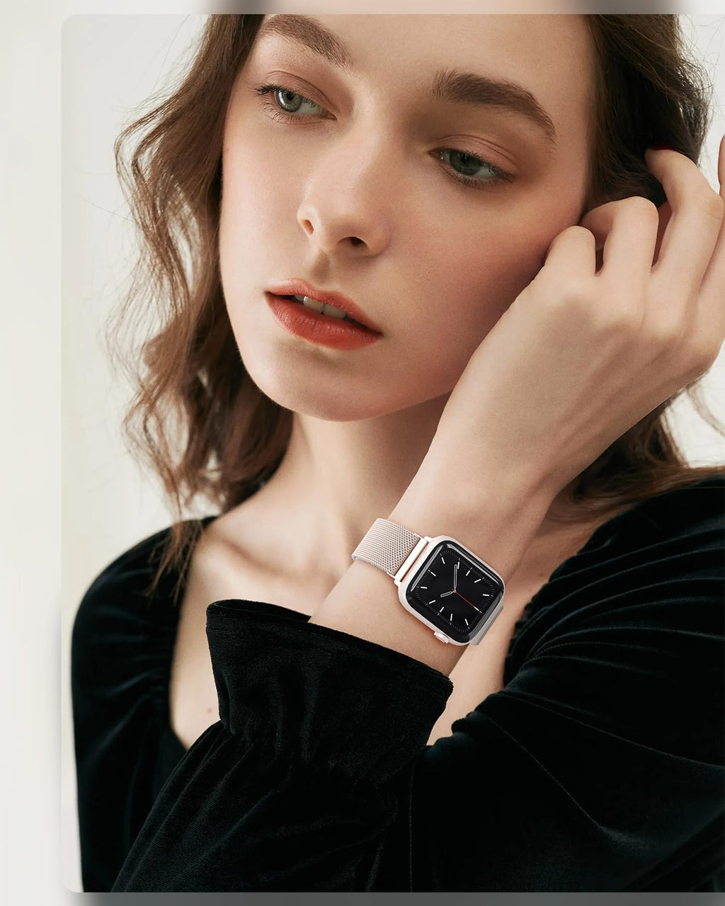OULUOQI Edelstahl Milanaise Armband für Apple Watch 44mm 46mm 45mm 49mm