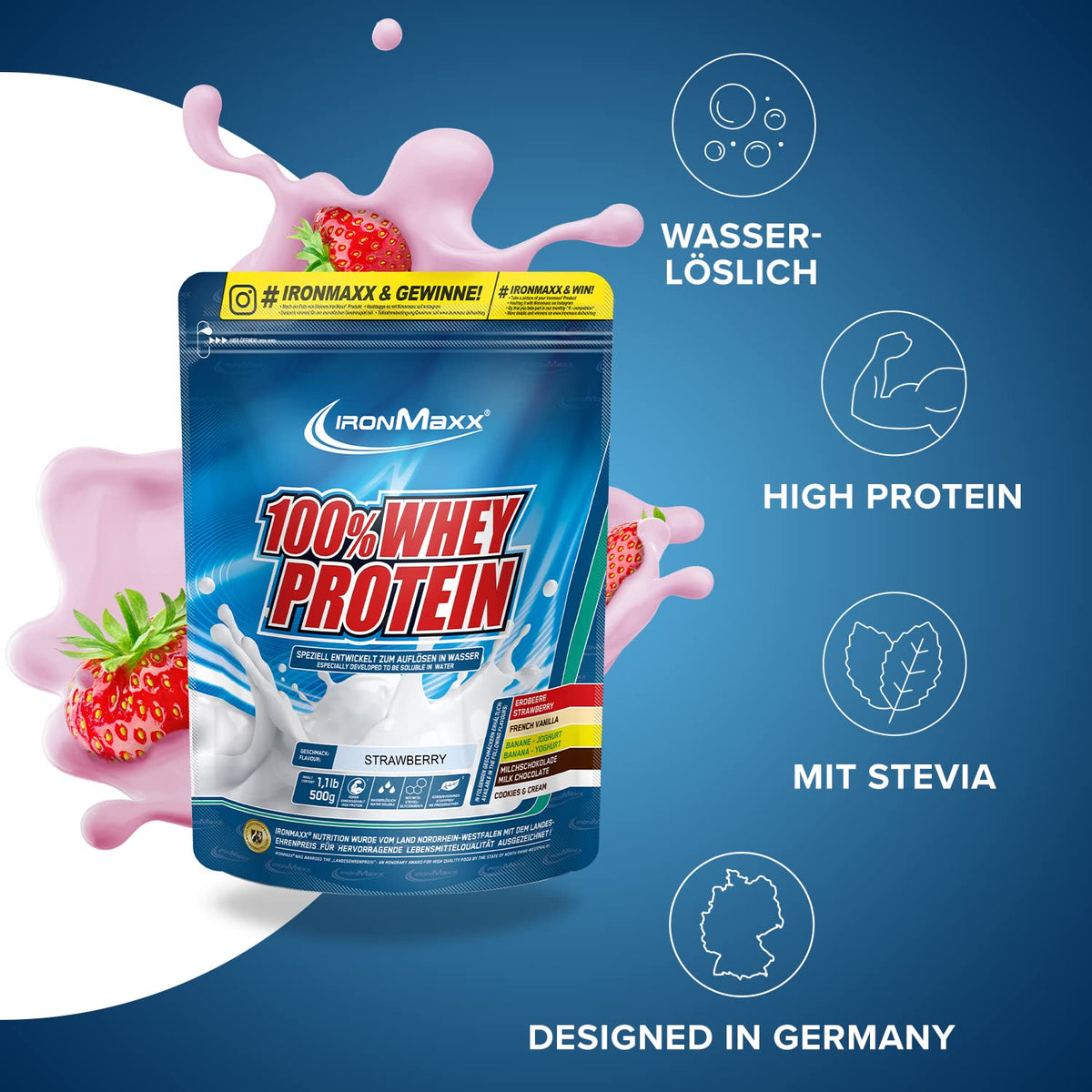 IronMaxx 100% Whey Protein Pulver - French Vanilla 500g Beutel | zuckerreduziertes, wasserlösliches Eiweißpulver aus Molkenprotein | viele verschiedene Geschmacksrichtungen