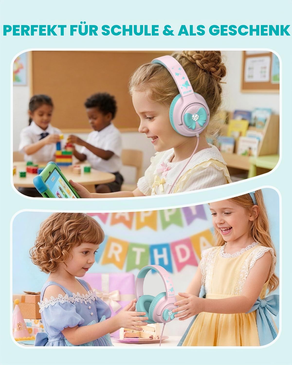 iClever HS26 Kopfhörer Kinder mit 3,5 mm Kabel für Schule/Tablet/Reisen