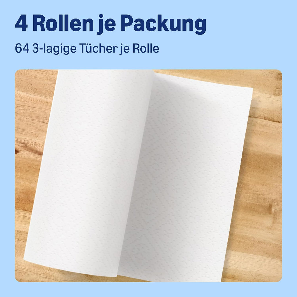 by Amazon Küchenrolle, 3-lagig, 4 Rollen (4 Rollen, 1-er Pack), 64 Blätter pro Rolle, FSC-Zertifiziert