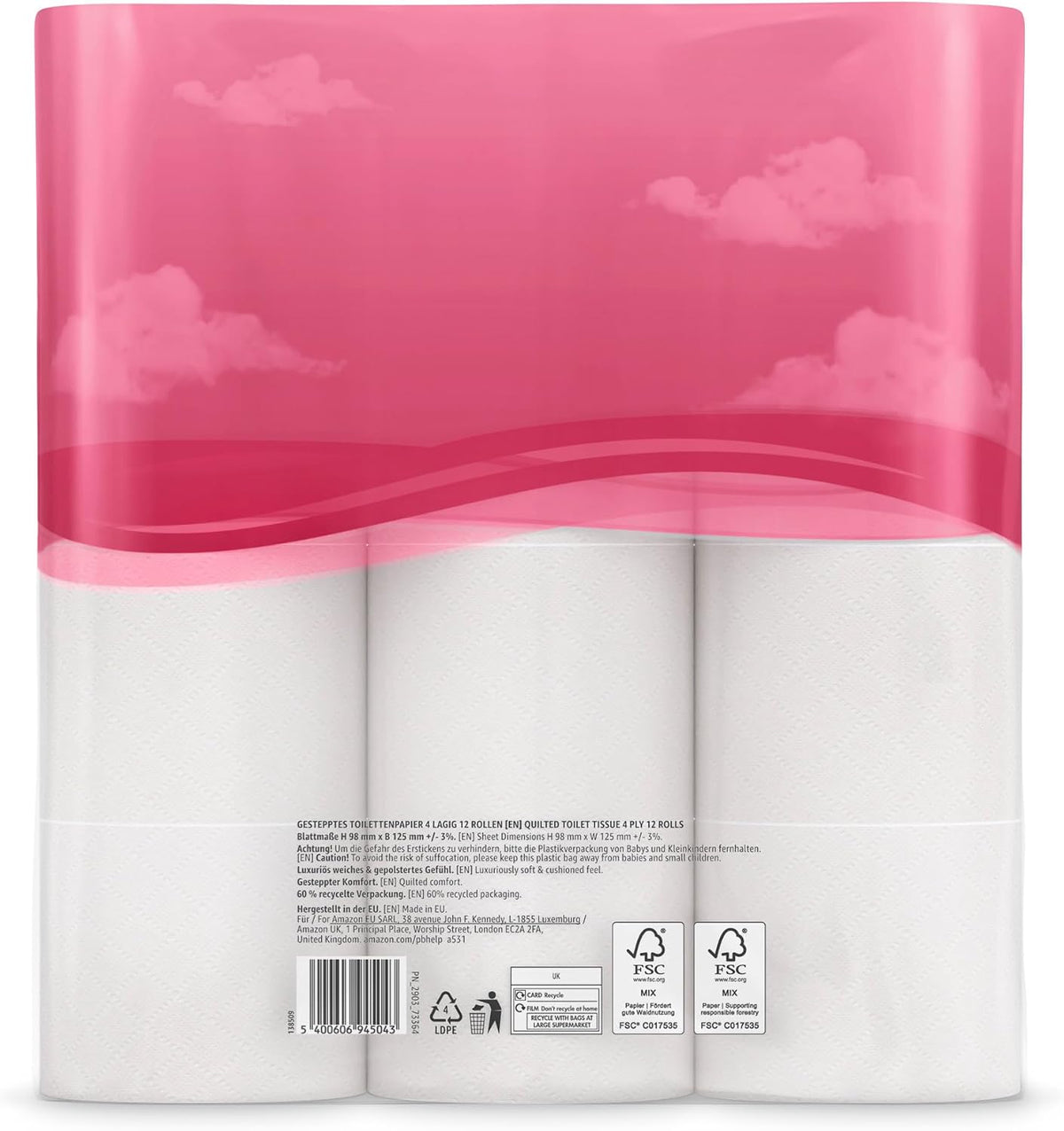 by Amazon Premium Toilettenpapier, 4-lagig, 48 Rollen (4 Packungen à 12 Stück), 160 Blatt pro Rolle, FSC-zertifiziert