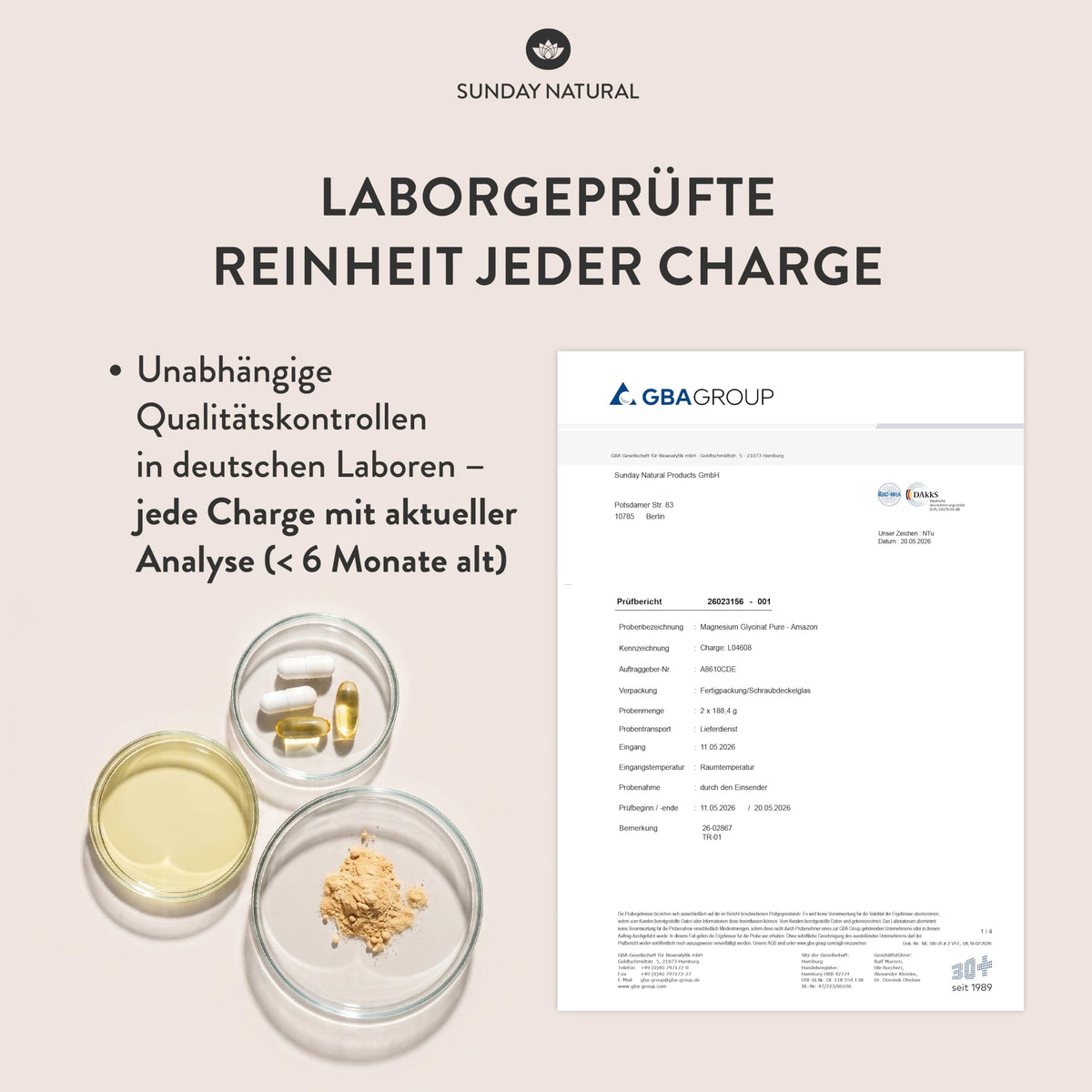SUNDAY NATURAL® Magnesium Bisglycinat - 240 Kapseln - 300mg reines Magnesium pro Tagesdosis - Depot Magnesiumglycinat als organisches Aminosäurechelat - Laborgeprüft, vegan