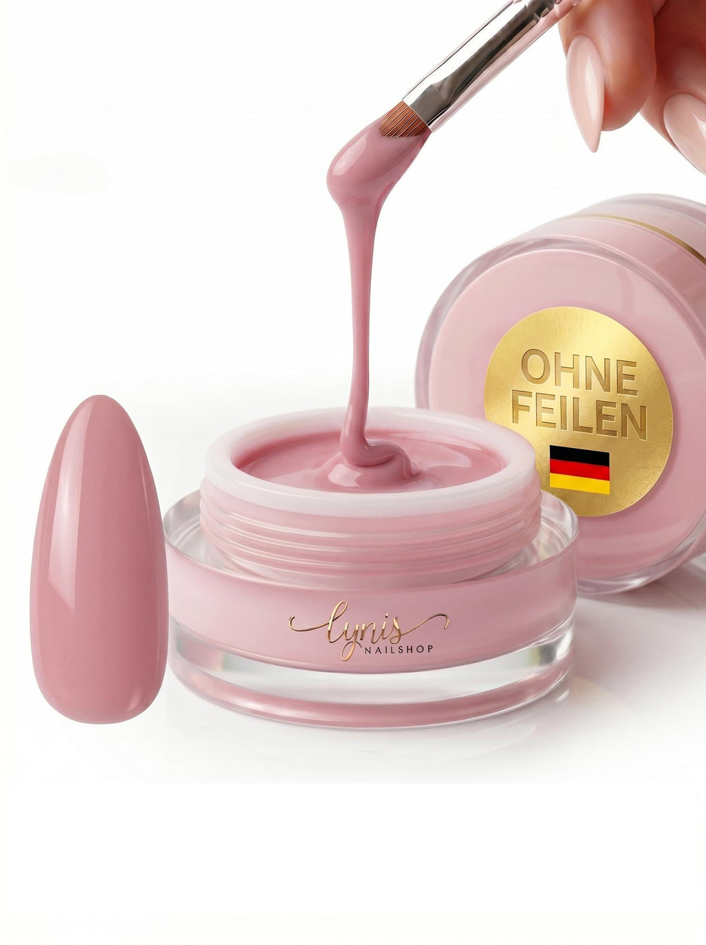 No File Aufbaugel Gelnägel ALMOND NUDE 15ml UV Gel selbstglättend o. Feilen