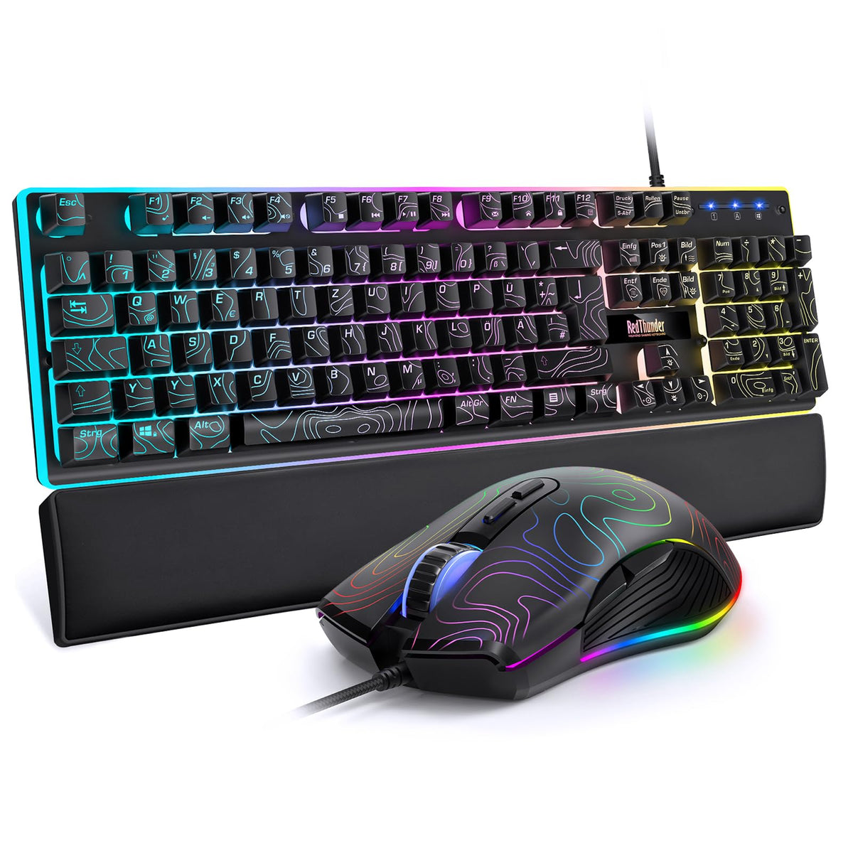 RedThunder K10 Gaming Tastatur und Maus Set, QWERTZ DE-Layout, Metallplatte und Handballenauflager，RGB-Hintergrundbeleuchtung - und 7D mit Ergonomische - für PC Mac Gamer(Weiß)