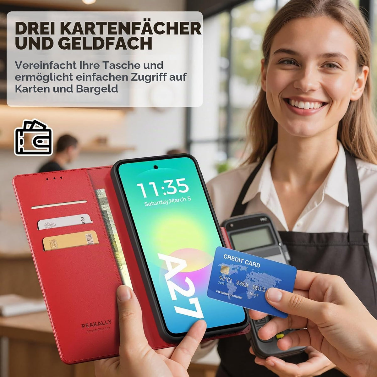 Peakally Handyhülle für Samsung Galaxy A17 5G Hülle [Mit 1 Stück Panzer Schutz Glas] [Premium PU Leder] [RFID-Blockierung] [Kartenfach] Klapphülle kompatibel mit Galaxy A17 5G / 4G - Grün