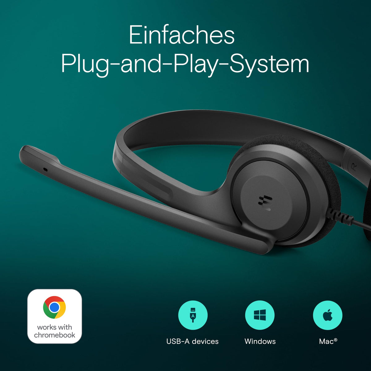 EPOS C1 Vielseitiges Business- Headset mit Mikrofon, Universellem 3,5-mm-Klinkenstecker, Breite Gerätekompatibilität - kopfhörer mit Kabel, mikrofon PC, Rauschunterdrückendes Mikrofon, on Ear