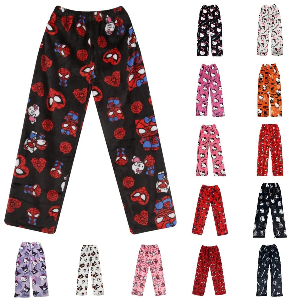 Chnnamzu Damen-Pyjamahose aus Flanell, warmes und weiches Fleece-Pyjamaunterteil, süßes Cartoon-Katzen-Motiv, Kawaii-Mode, lässige Nachtwäsche, Loungewear-Hose