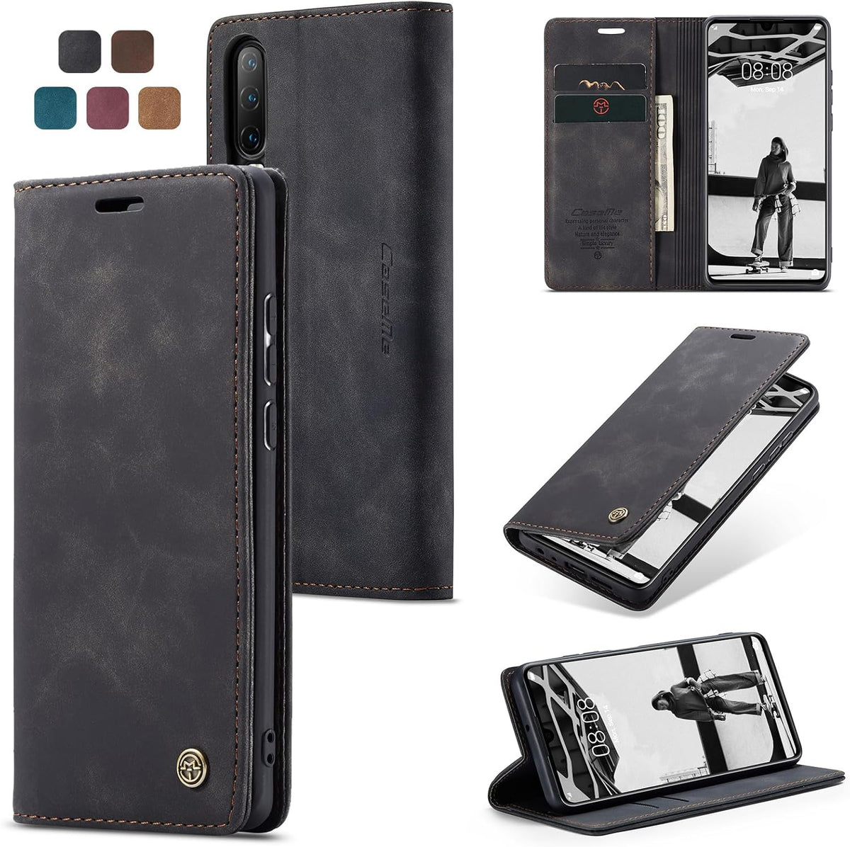 Handyhülle für Honor Magic 6 Pro Hülle Premium PU Klapphülle RFID Lederhülle Faltbare Schutzhülle Kartenfach Standfunktion Handytasche Hülle Honor Magic 6 Pro 5G - Schwarz