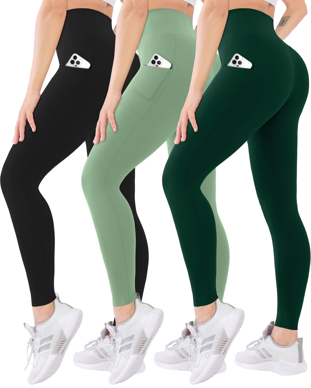 Blisset 3 Pack High Waisted Leggings for Women with Pockets Soft Active Compression Pants for Yoga Running & Daily Wear