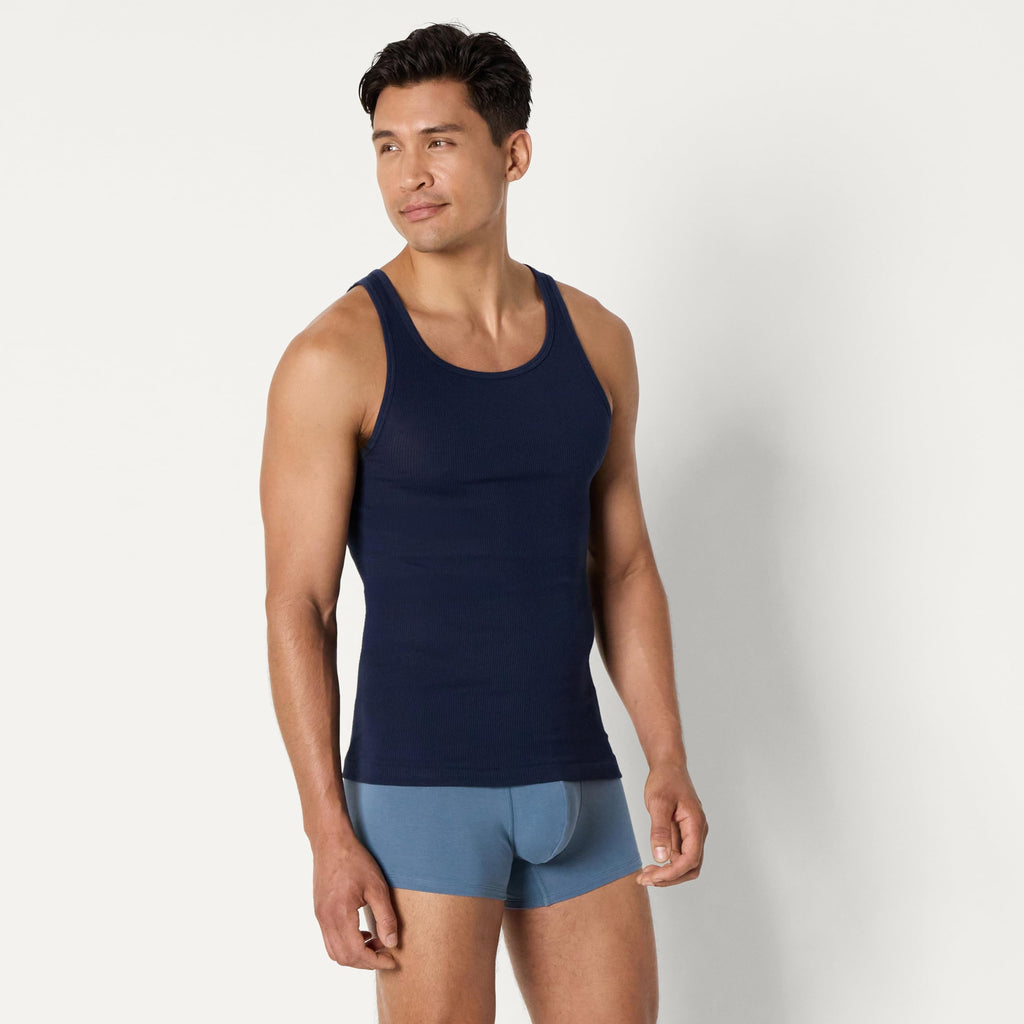 Amazon Essentials Men's Lightweight Breathable Cotton Slim Fit Tank Undershirts, Pack of 6