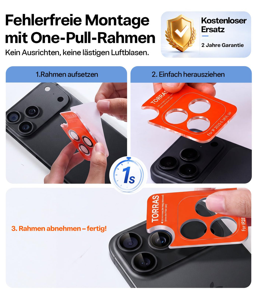 TORRAS für iPhone 18 Pro 9H+ Kratzfest Kameraschutz HD-Klares, Grau