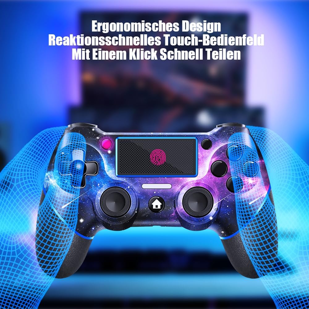 AceGamer Wireless Controller für PS4, Game Controller kompatibel mit PS4/Pro/Slim/PC Gamepad mit Turbo/Zurück Taste/Dual Vibration/6-Achsen Gyro Sensor/Touchpanel