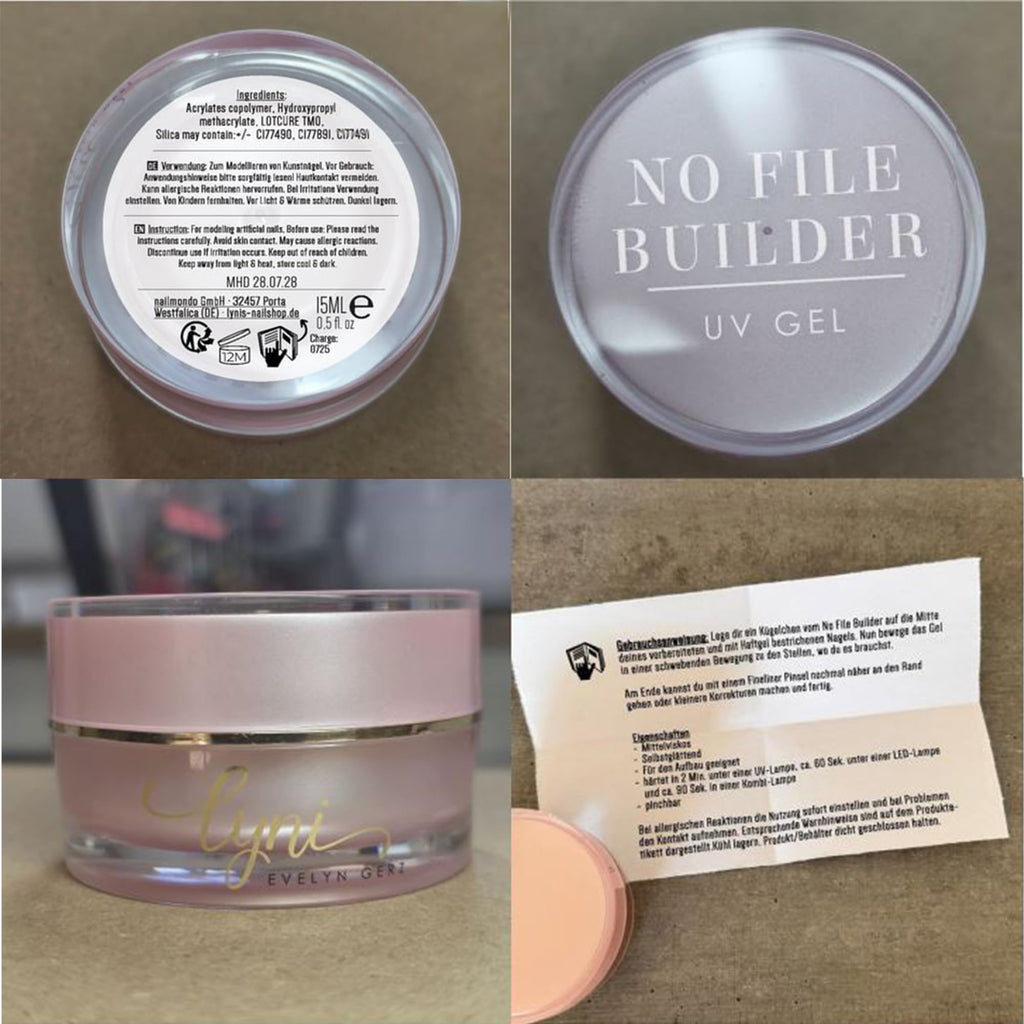 No File Aufbaugel Gelnägel ALMOND NUDE 15ml UV Gel selbstglättend o. Feilen