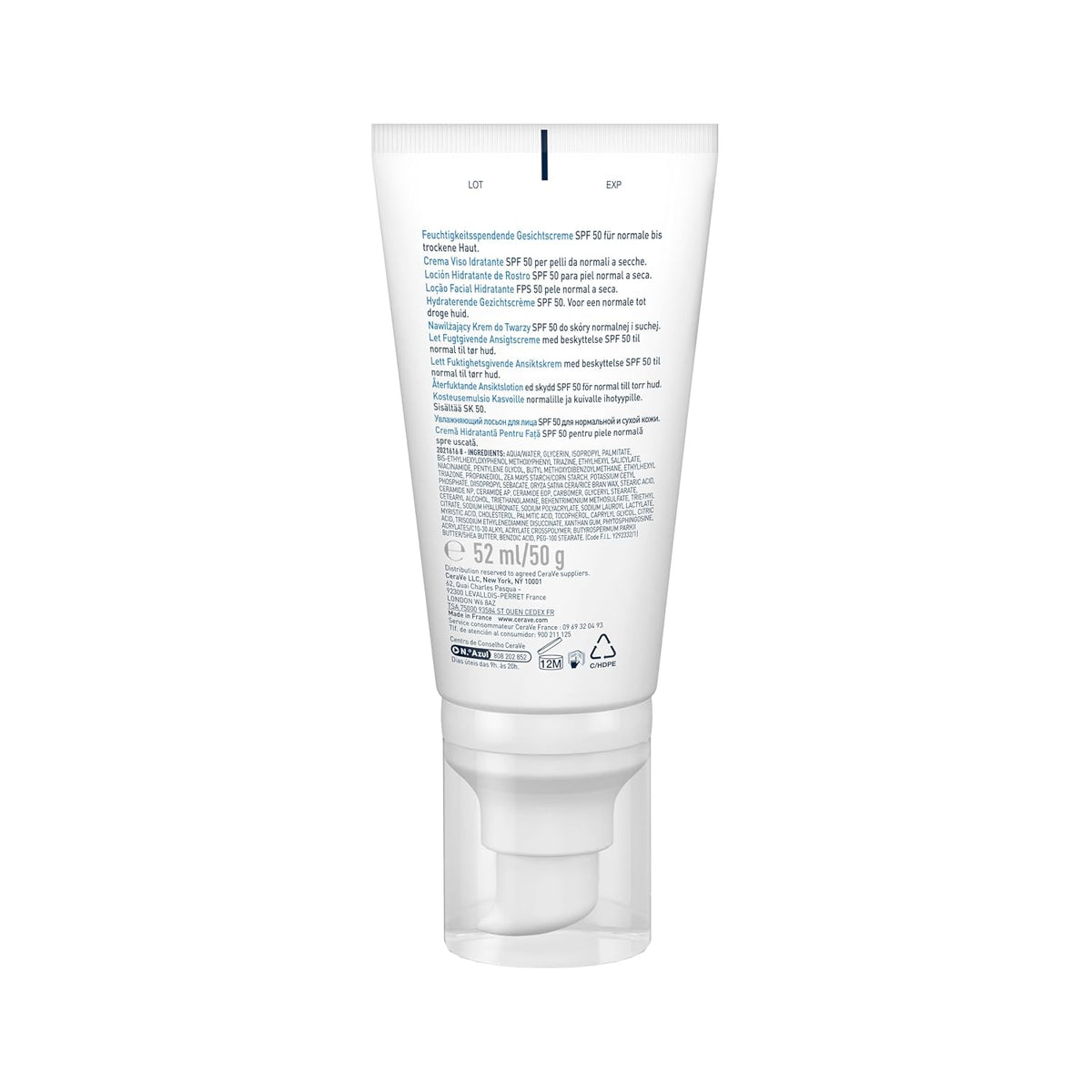 CeraVe Feuchtigkeitsspendende Gesichtscreme LSF 50, UVA- & UVB-Schutz, 50ml