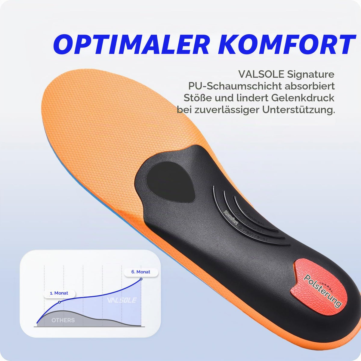 VALSOLE Orthopädische Einlegesohlen, Plantar Fasciitis Hohe Arch Support Schuheinlagen, Für Fersensporn,Plattfuß, Fußschmerz, Komfort Herren & Damen Einlegesohlen