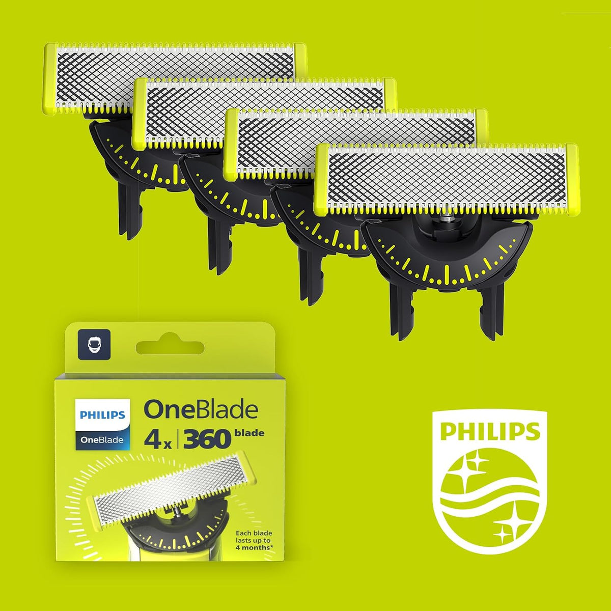 Philips OneBlade Original 360-Klingen, passend für alle OneBlade und Pro Modelle, original von Philips, 4er-Pack (Modell QP440/50)