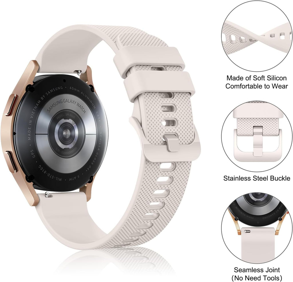 Wanme 20mm Bracelet de Montre en Silicone, Souple Bracelet de Replacement en Dégagement Rapide avec Boucle en Même Couleur Homme Femme 20mm, Starlight
