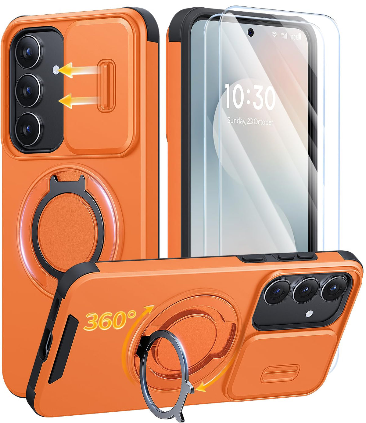 AOUIA für Samsung Galaxy S26 Ultra Hülle mit 2 Stück Panzerglas, Kameraschutz, 360° drehbarer Ringständer, Militärstandard Stoßschutz, robuste Handyhülle für Samsung S26 Ultra, Schwarz