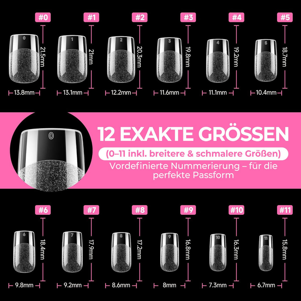 UNA GELLA Kurze Mandel Nail Tips 504 Stück