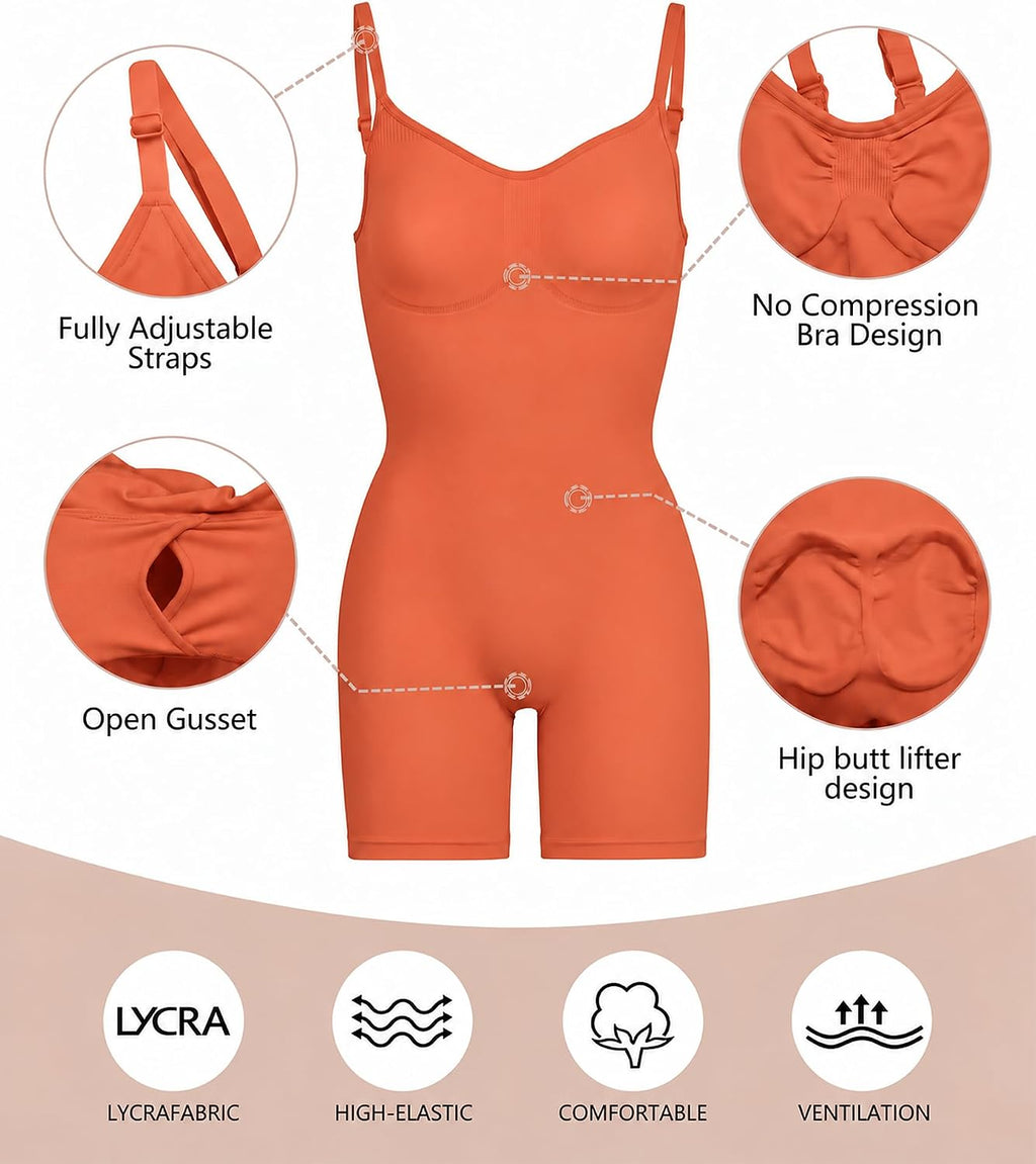 SHAPERX Shapewear for Women Tummy Control Bodysuit Mid Thigh Body Shaper Shorts for a Lifted Look