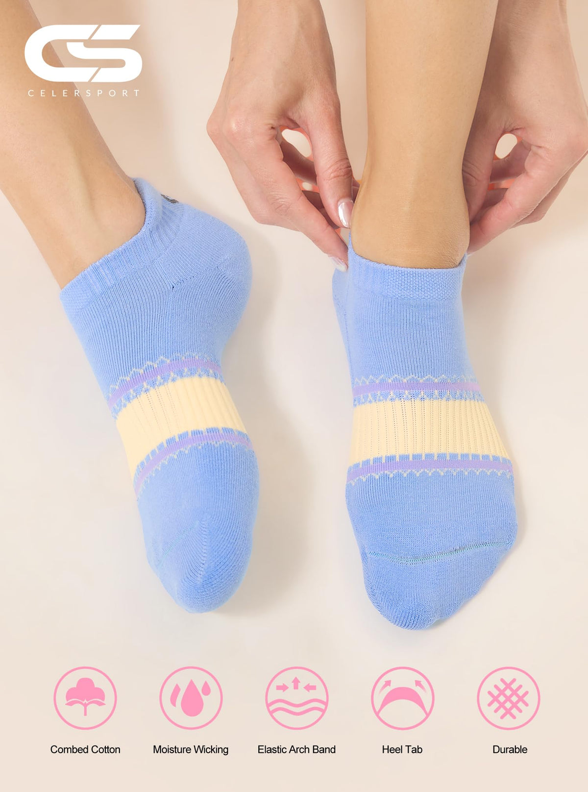CS CELERSPORT 6 Paar kurze Sportsocken für Damen und Herren, Sneaker-Socken für Laufen und Sport mit Fersenlasche