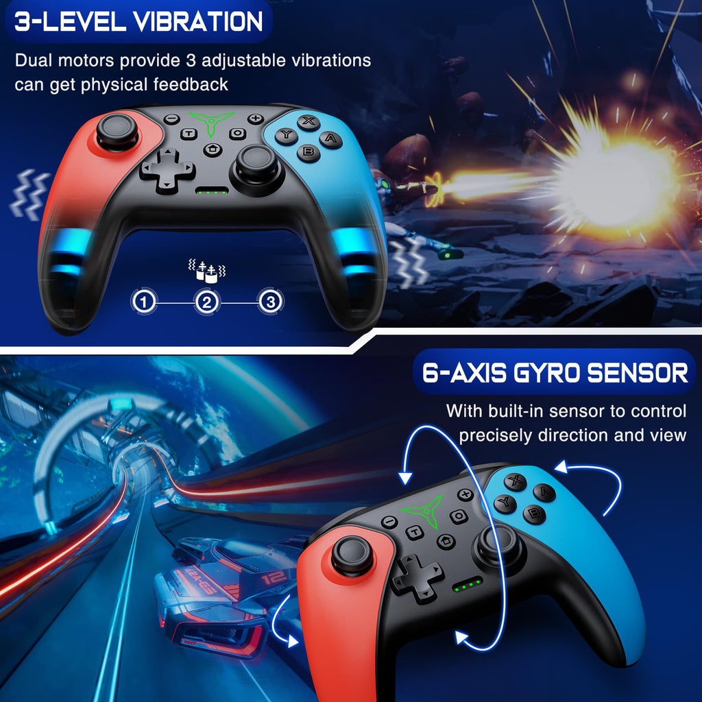 HELLCOOL Switch Controller, Kabellos Switch Pro Controller für Switch/Lite/OLED Konsole, Macro/Turbo/Aufwachfunktion, Präzise Steuerung, Dual Motors Vibration, 15 Std Spieldauer