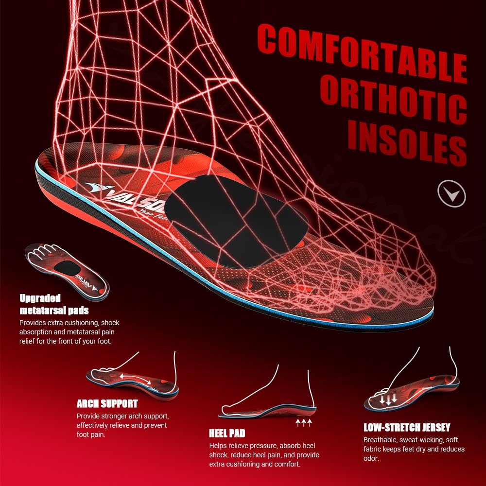 VALSOLE Orthopädische Einlegesohlen, Plantar Fasciitis Hohe Arch Support Schuheinlagen, Für Fersensporn,Plattfuß, Fußschmerz, Komfort Herren & Damen Einlegesohlen