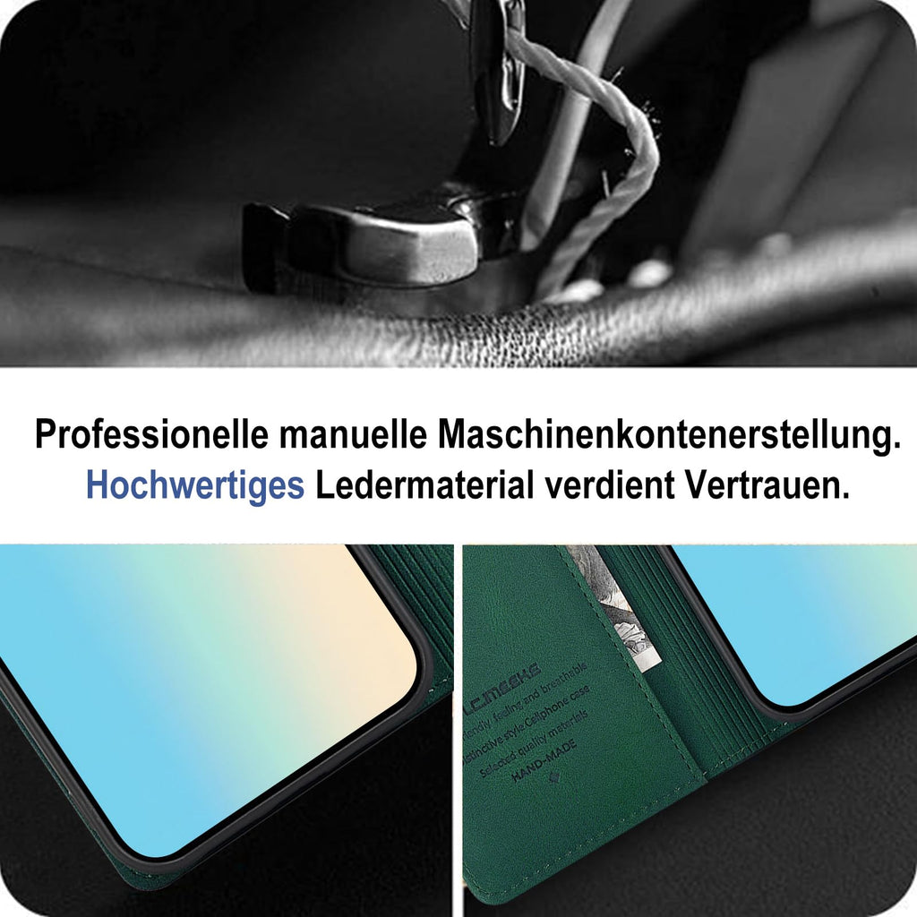 Giyer Handyhülle für Samsung Galaxy S24 5G Hülle mit Schutzfolie, Schutzhülle Galaxy S24 5G PU Leder Wallet Flip Case Standfunktion Kartenfach Klapphülle für Samsung S24 Ultra Full Cover (Grün)