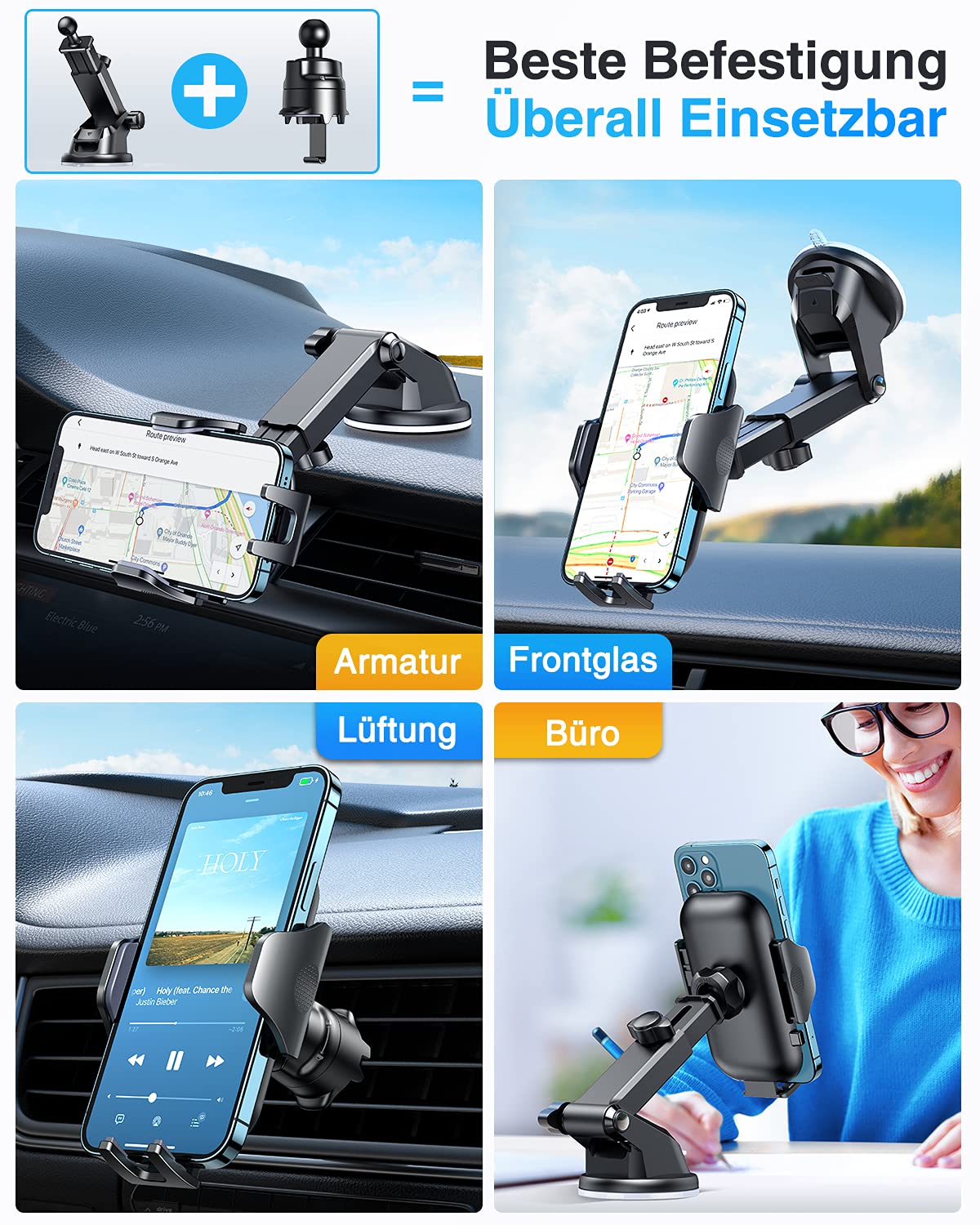 VANMASS 2026【Militär-Klasse】Handyhalterung Auto Upgrade【Stärkste Saugnapf & Lüftungshaken】4 in 1 Handy Halterung Auto 360° Drehbar Handyhalter Auto Armaturenbrett Scheibe Wand für iPhone Samsung usw