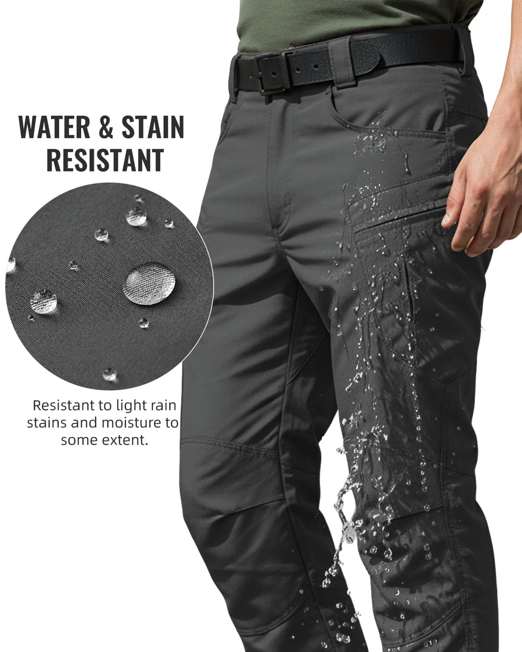Men's Stretch Tactical Pants Waterproof Ripstop Fabric Cargo Pants Lightweight Casual Hiking Outdoor Work Pants (No Belt)