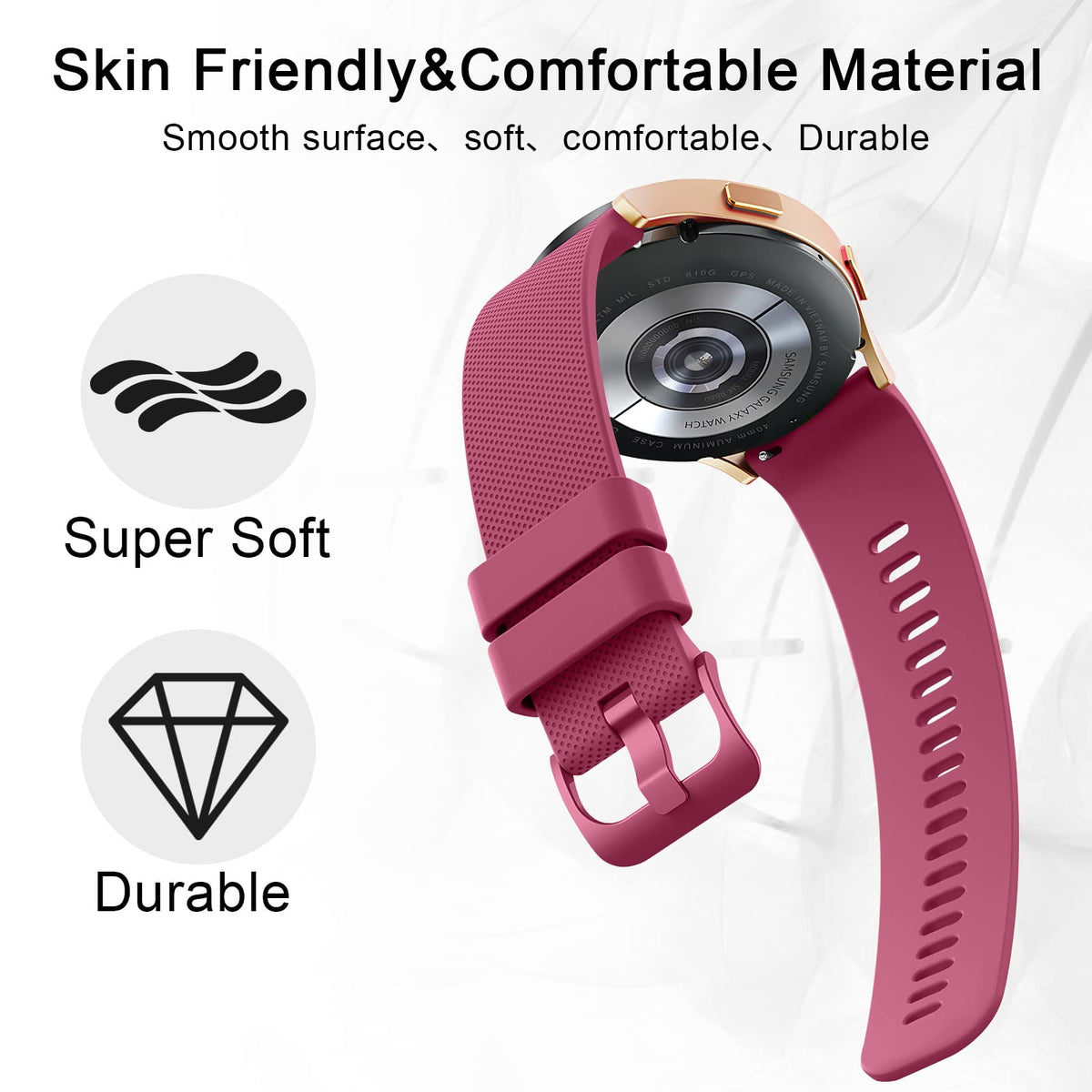 Wanme 20mm Bracelet de Montre en Silicone, Souple Bracelet de Replacement en Dégagement Rapide avec Boucle en Même Couleur Homme Femme 20mm, Starlight