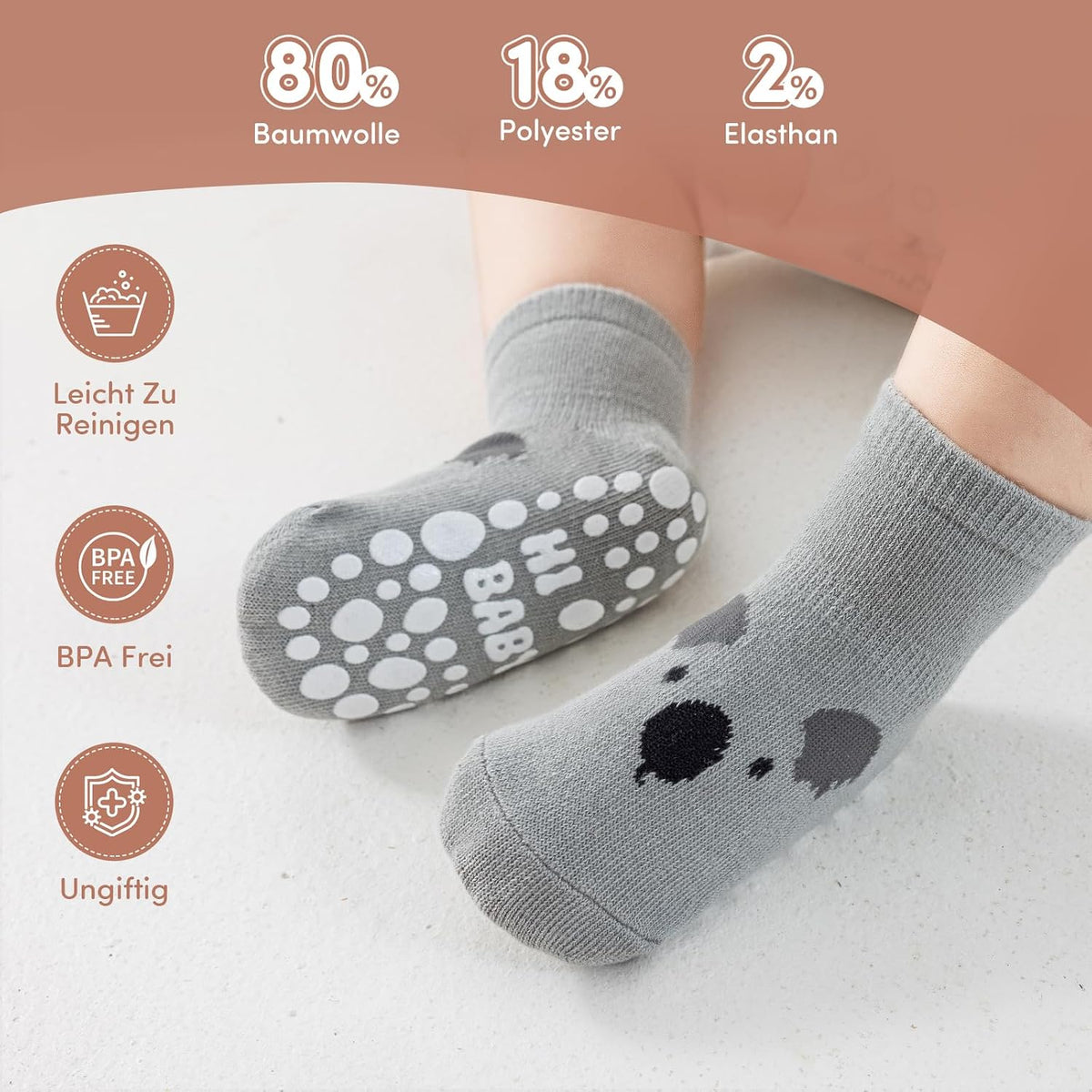 SockWaddles Chaussettes de bébé, 5 paires de chaussettes antidérapantes ABS respirantes pour enfants, chaussettes de bébé en coton, garçons et filles avec des animaux et des licornes