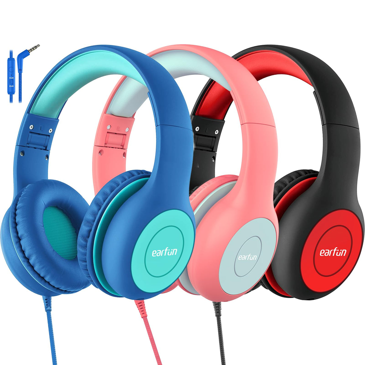 EarFun Kinder Kopfhörer mit 3,5 mm Kabel, Lautstärkebegrenzung, Blau-grün